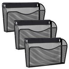 3 Pack Wall File Organizer, Mesh Wall File Pocket Mail Organizer Hanging Meta...