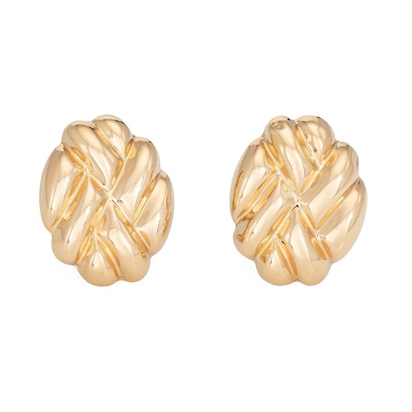 Large 80s Sculpted Earrings Vintage 14k Yellow Gold Clip On Fine Estate Jewelry