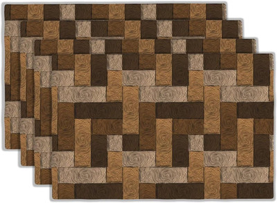 Chocolate Parquet Placemats Set of 4 Wooden Style Geometric Design Linen Washabl