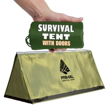 Orange Polyester Survival Tent with Doors - Compact Durable All-Season Shelter