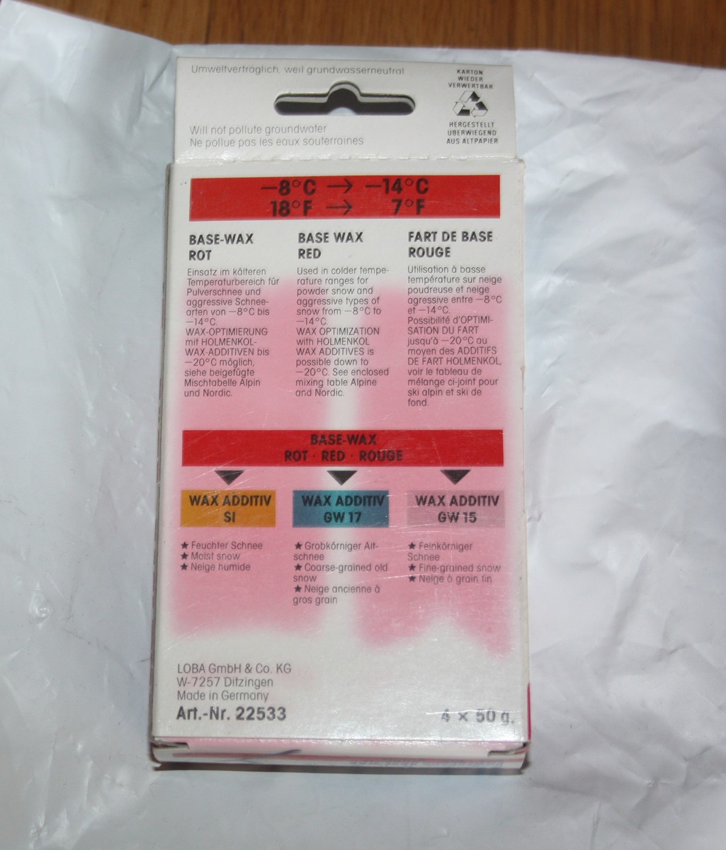 Holmenkol ski Wax 200 grams powerpack Germany 18F tp 7F wax