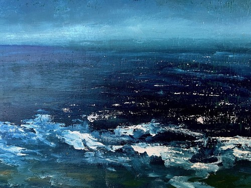 40x30cm Oil On Wood HJMARSH Original Painting “The Last Of The Light” Seascape - Picture 11 of 12