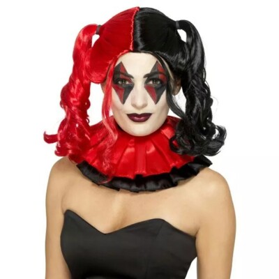 Twisted Harlequin Wig Black and Red Pigtails Harley Quinn Smiffy's Women's