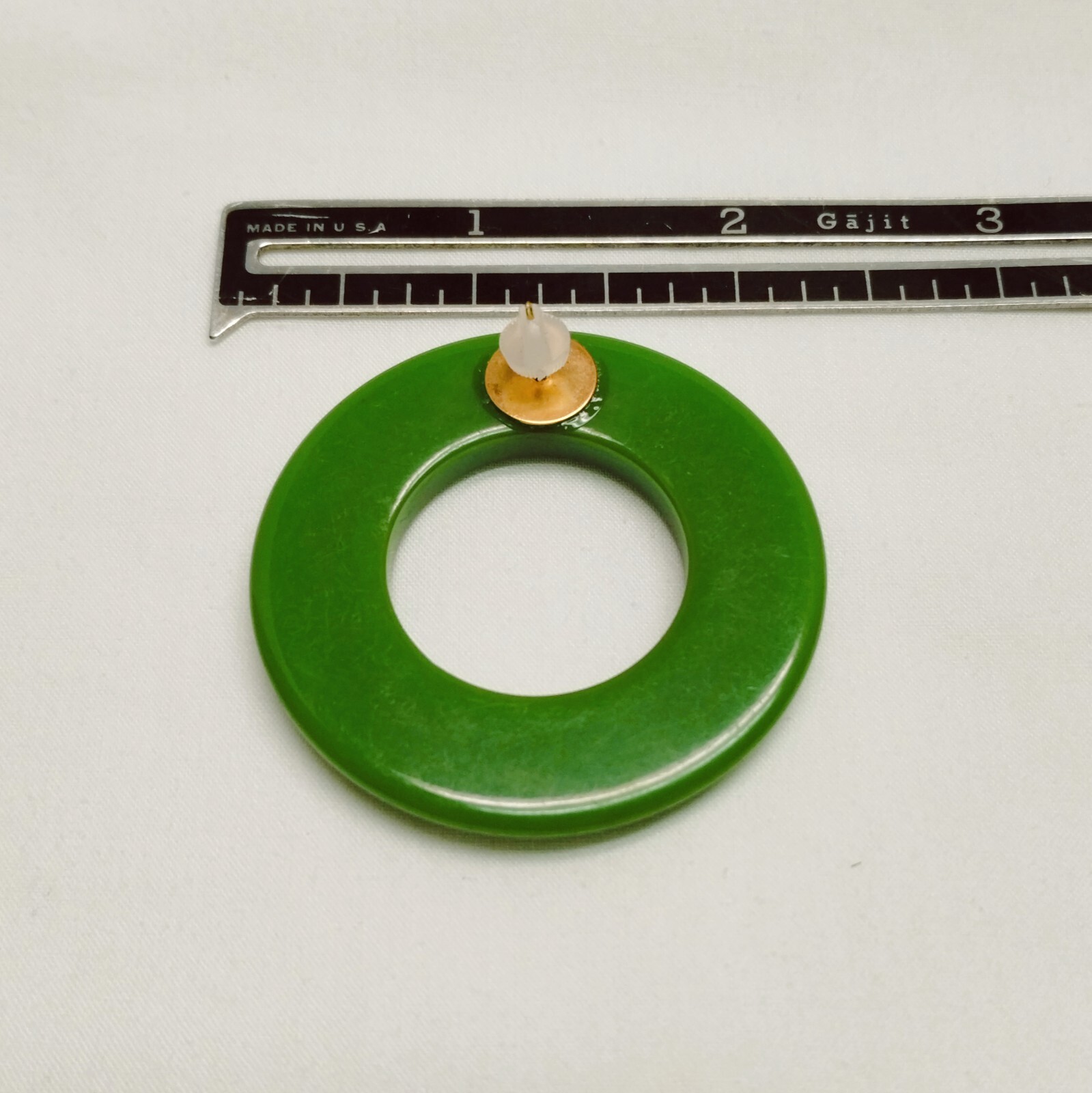 Vintage Bakelite Solid Green Earrings Pierced Lar… - image 5