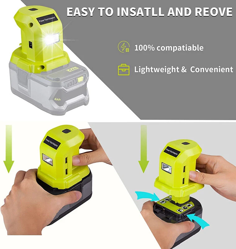For Ryobi 18V Li Ion Battery Adapter DIY Dual USB LED Switch