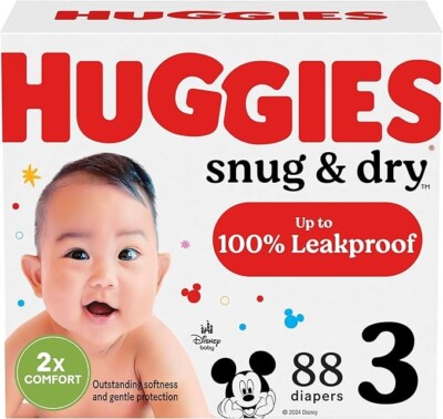 Huggies Size 3 Diapers, Snug & Dry Baby Diapers, Size 3 (16-28 lbs), 88 Count