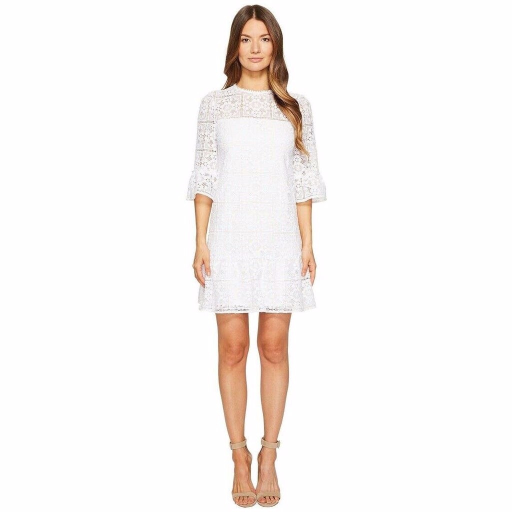 Kate Spade White Lace Overlay Flounce Hem Shift Dress Size 0 Cocktail new  $428