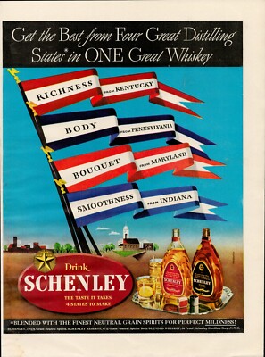1942 Whiskey Alcohol Schenley 1940s Vintage Print Ad Blended Grain Four States
