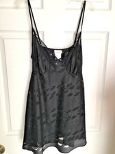 "SECRET TREASURES" BLACK W/BEADS  LACE BODICE BABYDOLL GOWN Sz MEDIUM