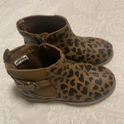 Carters Girls 9M Ankle Boot Heart Leopard Print Excellent Condition