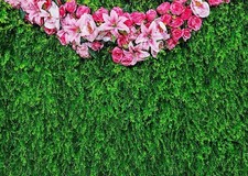 Greenery Backdrop 6.5 x 10ft w/Flowers Green Leaf Pink Flower Photo Backdrop
