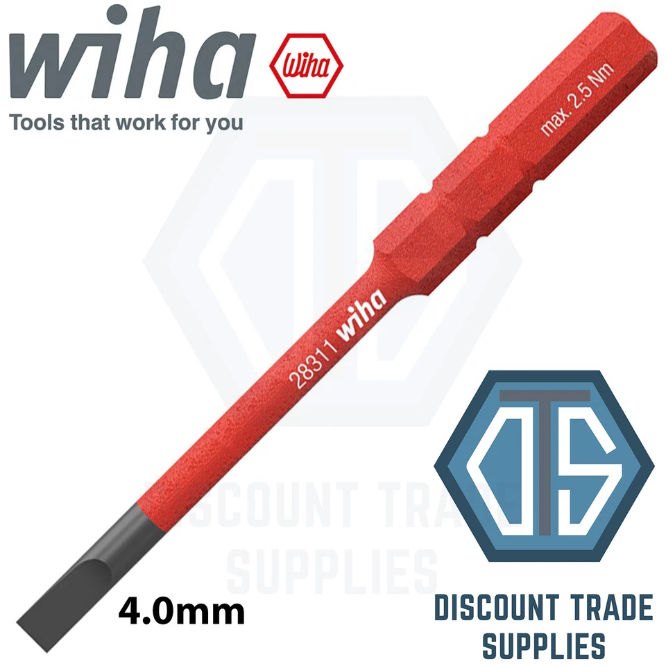 Wiha Slotted 4mm SlimBit Replacement Slim Bit VDE SoftFinish SlimVario 34580