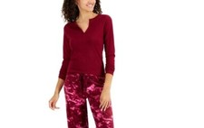 JENNI Women's Split-Neck Ribbed Long Sleeve Pajama Top 30 Red Wine