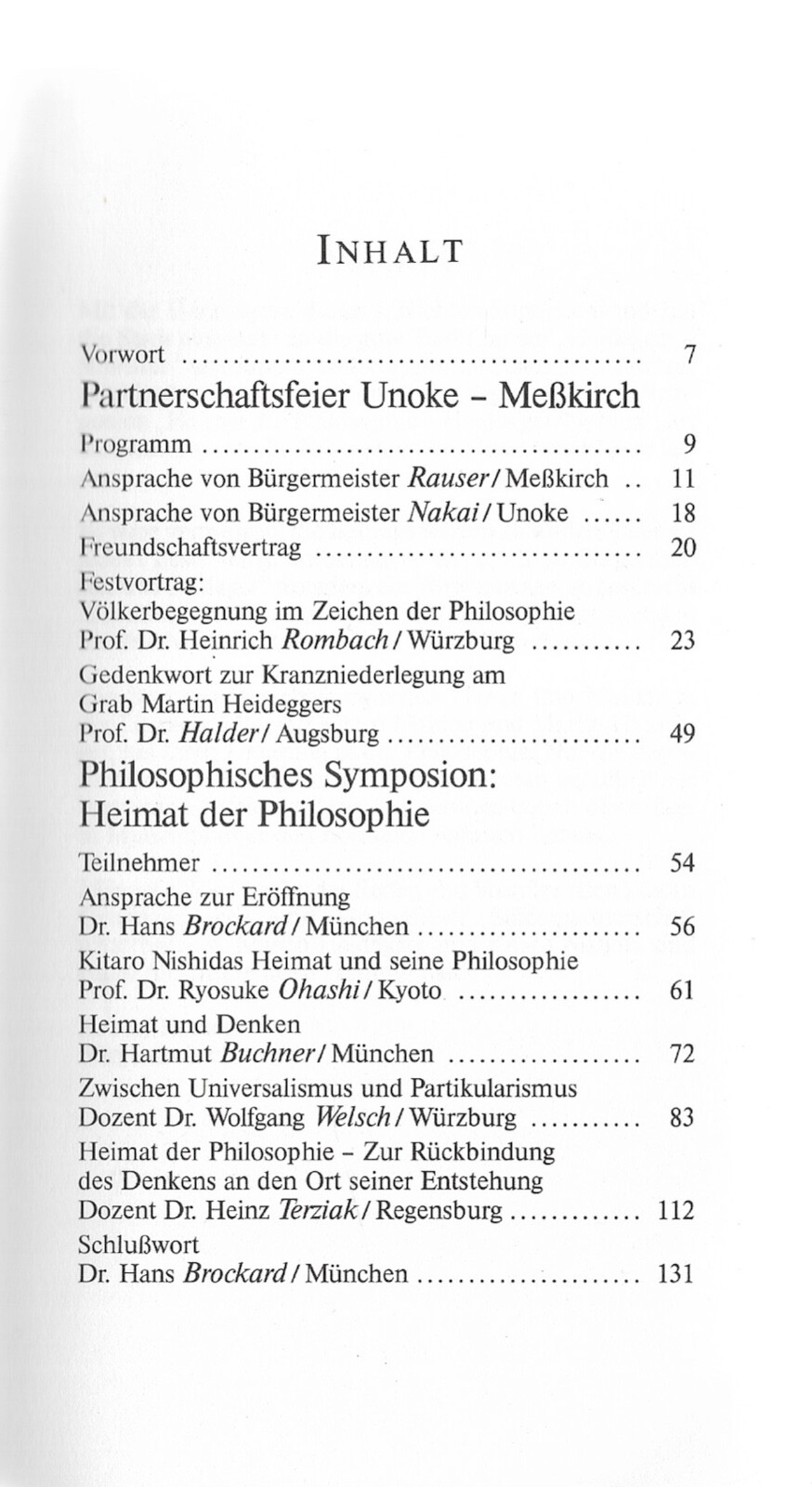 Heinrich Rombach u. a. Heimat der Philosophie Festschrift Unoke-Meßkirch