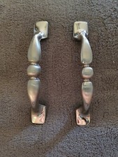 VINTAGE PAIR SATIN CHROME HANDLE PULLS / BELWITH TRANQUILITY NEW OLD STOCK