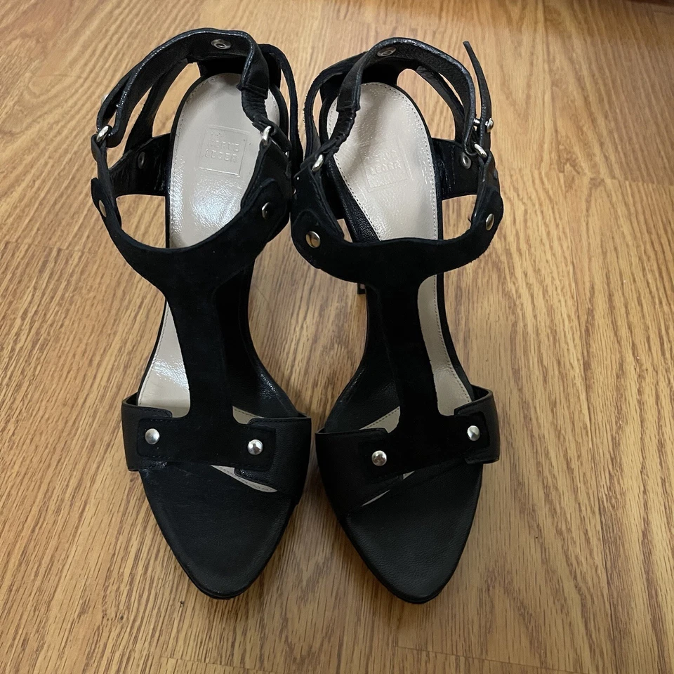 Herve Leger Hera Sandalias de tacón alto negras con tiras Zapatos de aguja Talla EU 38 US 7 Foto 2 de 4