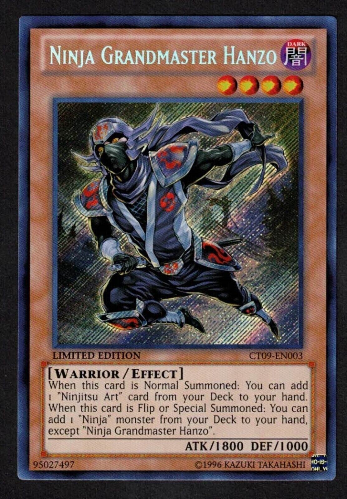 NINJA GRANDMASTER HANZO Secret Rare CT09-EN003 Limited NM YuGiOh Card-image