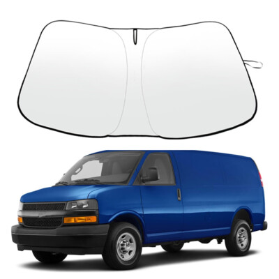 Windshield Sun Shade UV Shield Cover Foldable For Chevy Express 1996-2025