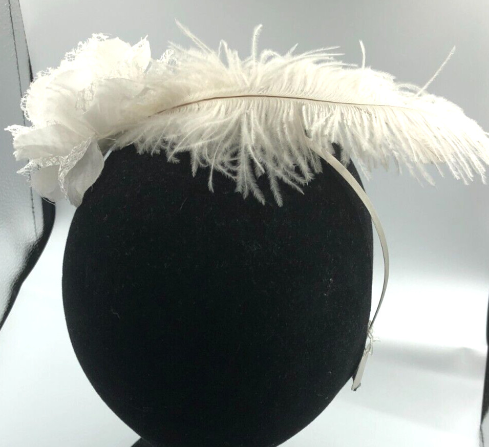 Fascinator White Feathers and Lace Rose Detailing on Band New with Tags image 2