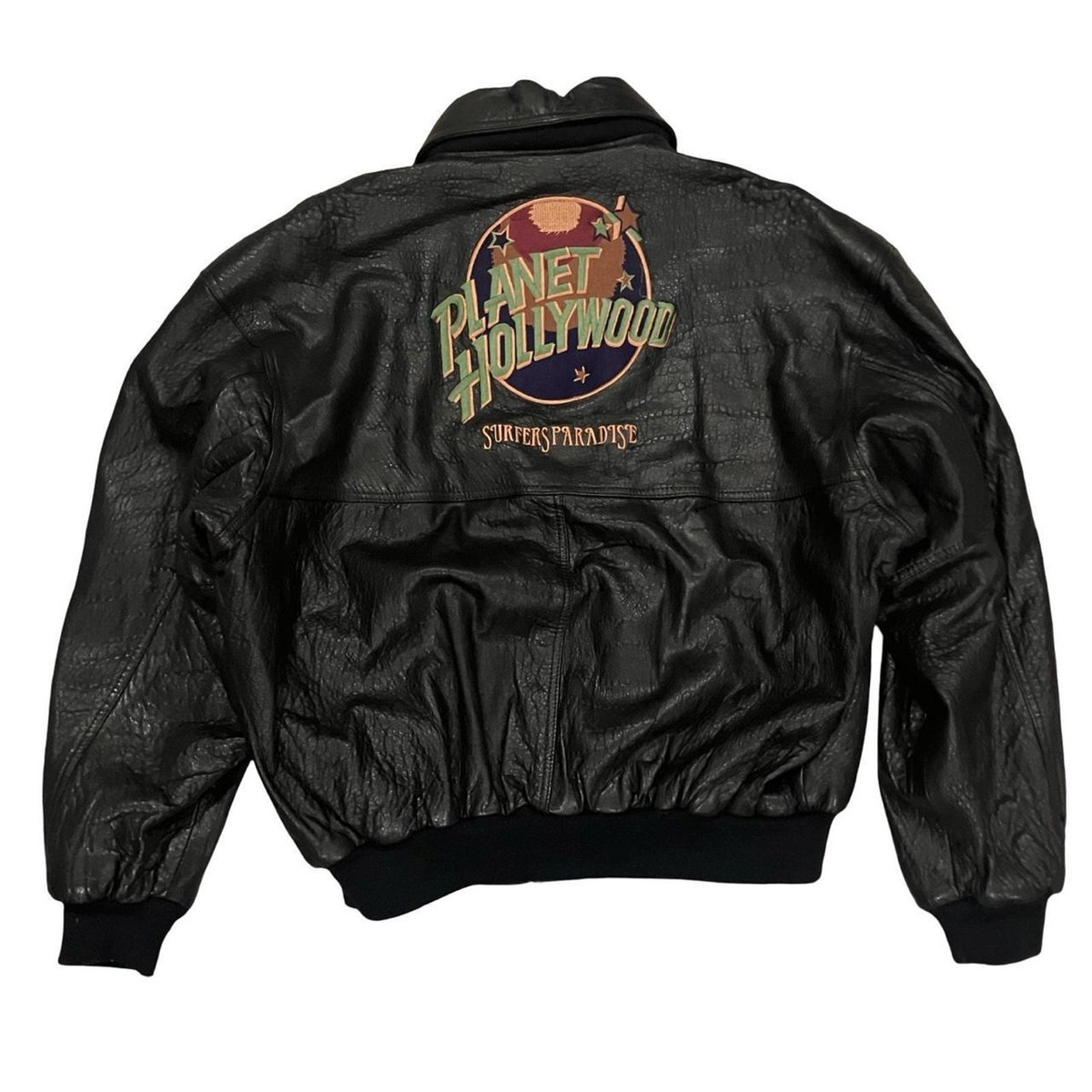 ジャケット・アウター PLANET HOLLYWOOD LEATHER STAJIUM JACKET Vintage 90s Planet Hollywood Genuine Leather Full Zip Bomber