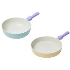 2 SET, Neoflam Better Finger Frying Wok Pan Set Nonstick Ceramic Coating Skillet