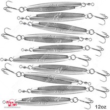 10pcs Fish WOW!® 12oz Diamond Jig Chrome 5/0 Treble Hook 340g unpainted Silver