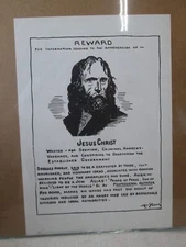 REWARD Jesus Christ Wanted  mini vintage poster religion persecution 21413