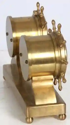 Waterbury “Commodore” 8 Day Jeweled Ship Wheel Desk Clock Barometer Thermometer  - Picture 5 of 10