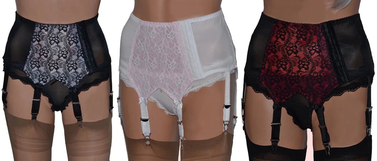 6 Strap Suspender Belt Retro/Vintage Style Side Fastening Black/White Size  S-XXL