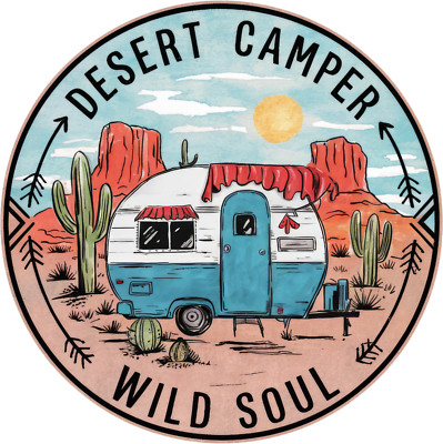 Camping Sticker 4'' Desert Camper Wild Soul Fire Tent Outdoors Compass Backpack