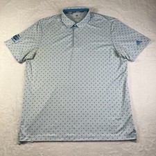 Adidas Golf Polo Shirt Mens XL Blue Geometric Stretch All Over Print Performance