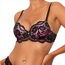 NWT Frederick's Of Hollywood Rianne Pink Black Lace Push Up Bra 34B