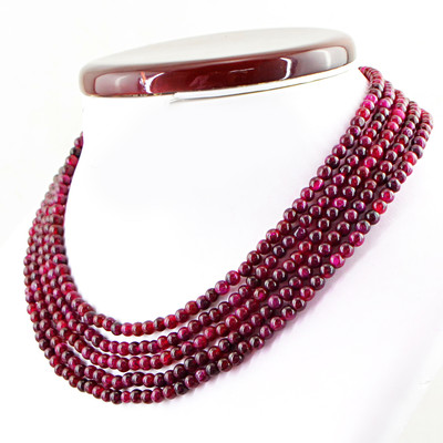 EXCLUSIVE 295.00 CTS EARTH MINED 5 LINE RICH RED RUBY ROUND SHAPE BEADS NECKLACE
