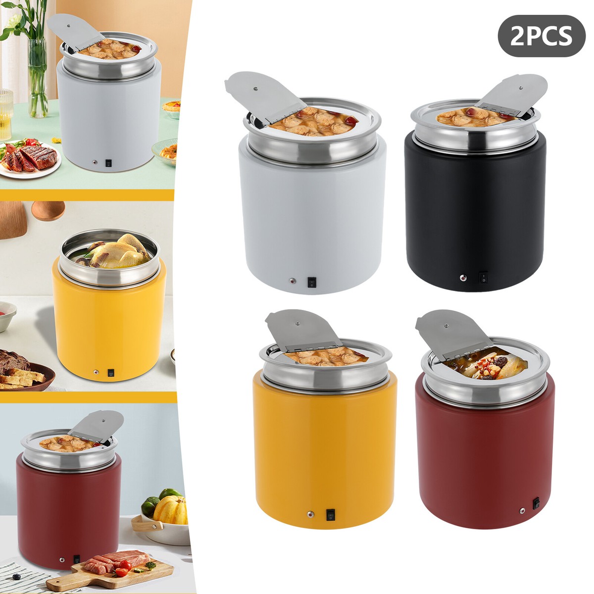 2* Commercial Soup Warmer Pot Electric Soup Kettle with Hinged Lid Food  Warmer
