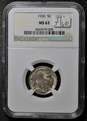 1930 Buffalo Nickel.  In NGC Holder.  MS 63.  J160
