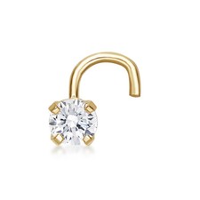 22 Gauge 0.07 Carat Diamond Curved Screw Nose Ring for Women in 14K Yellow Gold