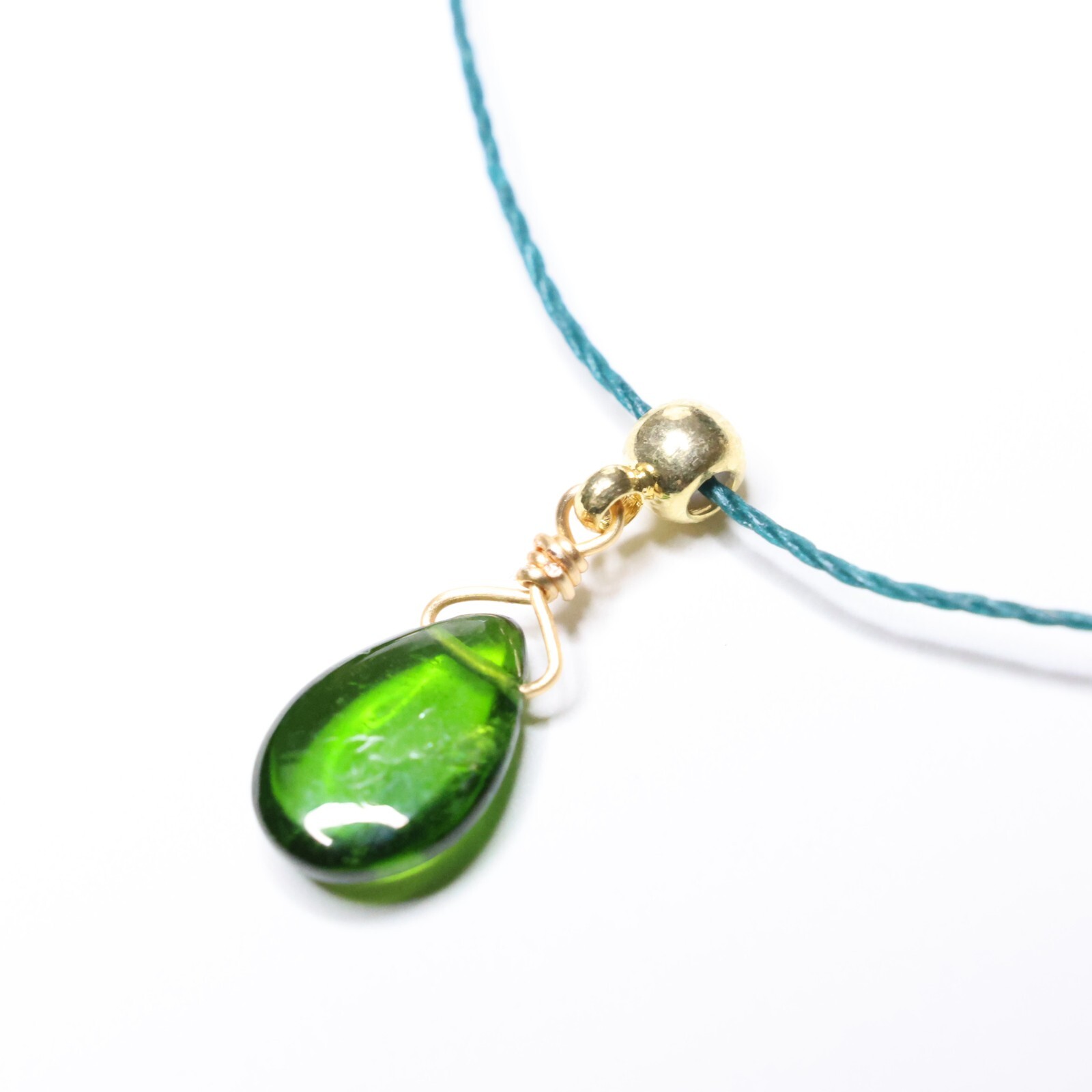 Collier diopside de chrome en or filled et fil ciré ajustable