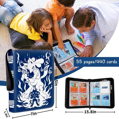 Card Binder 4 Pocket with 55 Removable Sleeves-Can Hold 440 Cards 