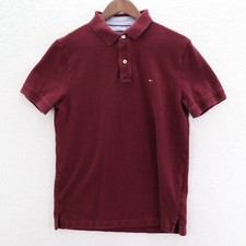 Tommy Hilfiger Shirt Men's Medium Red Polo Short Sleeve Preppy Logo Casual