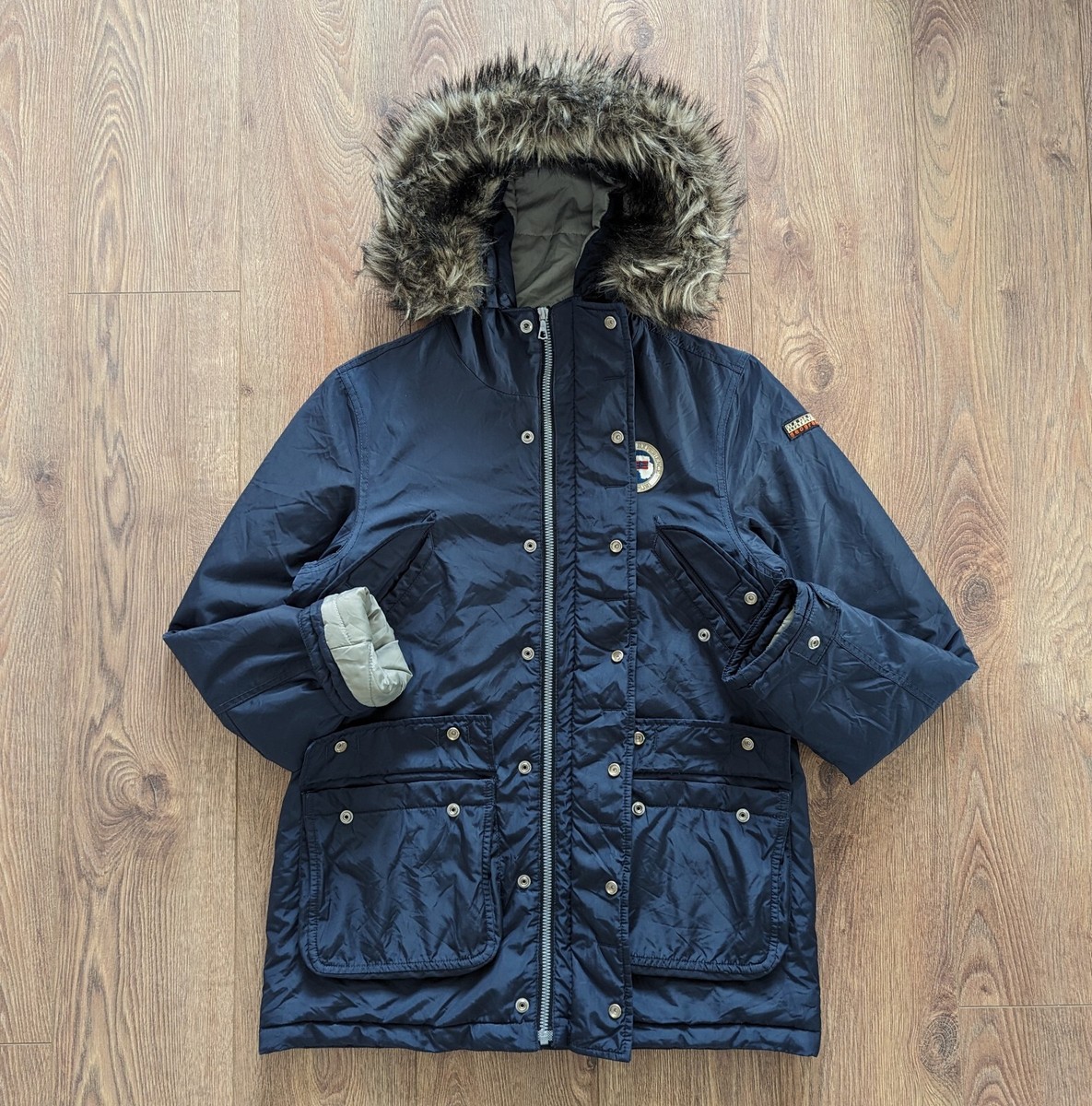 Napapijri Men's Parka Jacket With Fur Size M Navy Casual Clothing