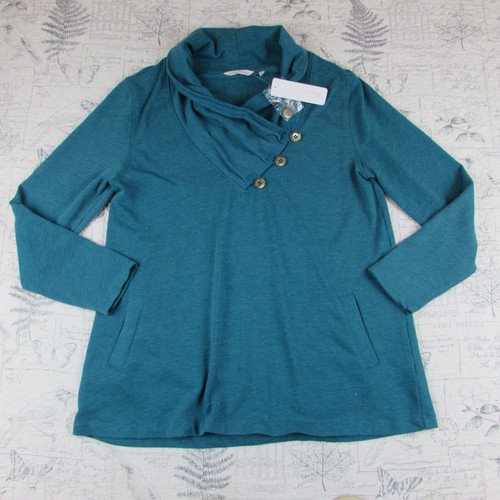NEW $90 SOFT SURROUNDINGS Westminster Tunic French terry Top Cowl Teal Womens L - Picture 2 of 8