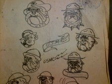 SAILOR JERRY STYLE - ORIGINAL VINTAGE 2-sided 1950s TATTOO USMC SKETCH