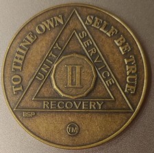 2 Year Alcoholics Anonymous AA Bronze Medallion Coin Sobriety Chip Two.