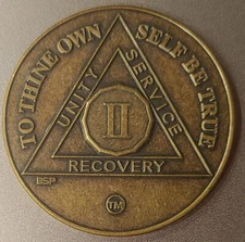 2 Year Alcoholics Anonymous AA Bronze Medallion Coin Sobriety Chip Two.