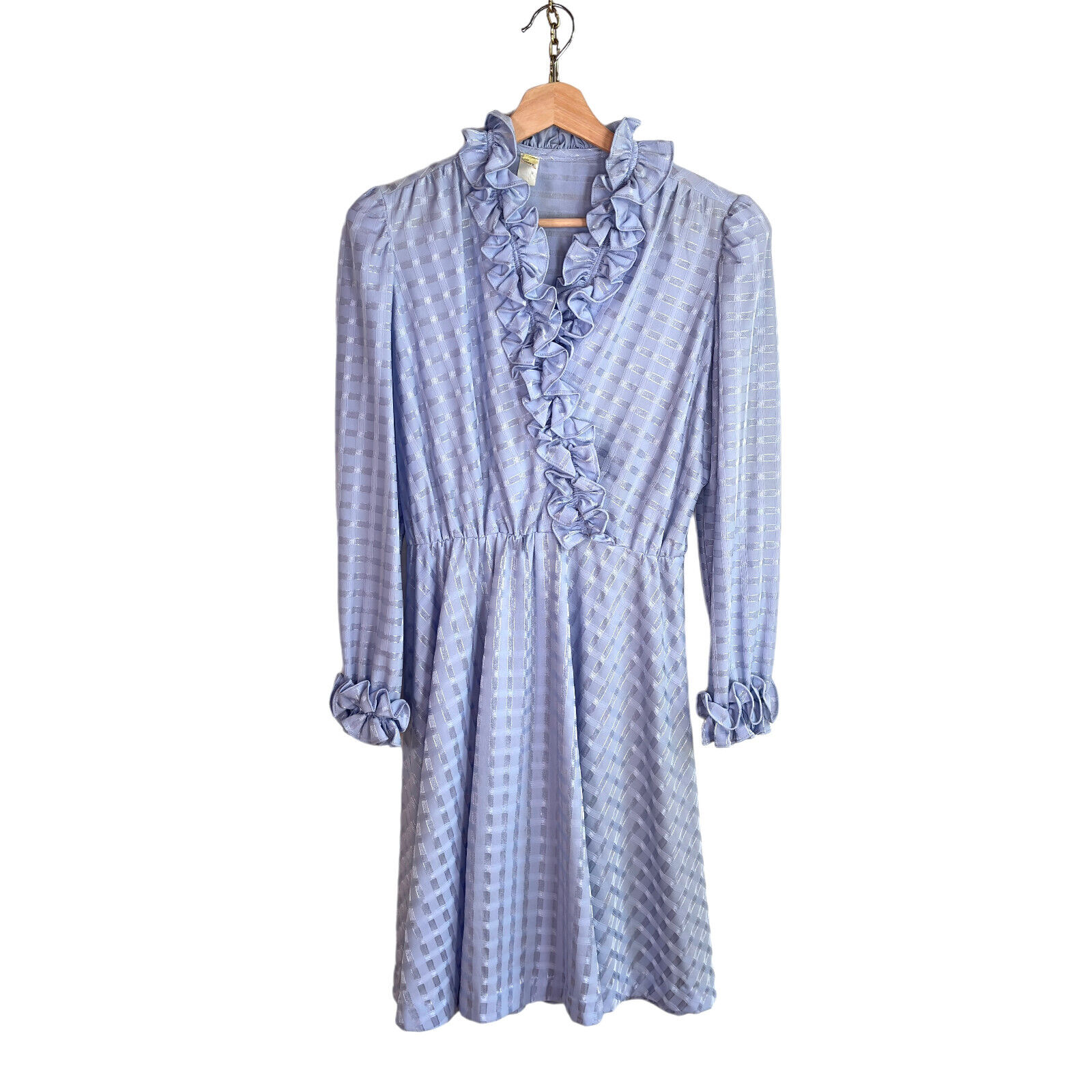 vintage 70s 80s sheer ruffle shirt dress M frilly… - image 5