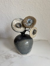 Vintage Handmade Ceramic Flowers In Bud Vase One of A Kind Art Pottery