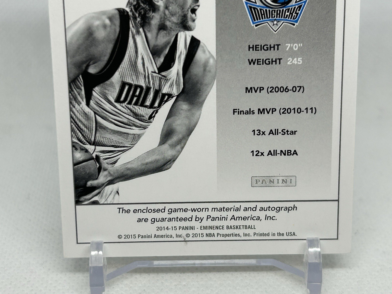 2014 Eminence Dirk Nowitzki /10 Patch Auto Game Used Dallas Mavericks view 6