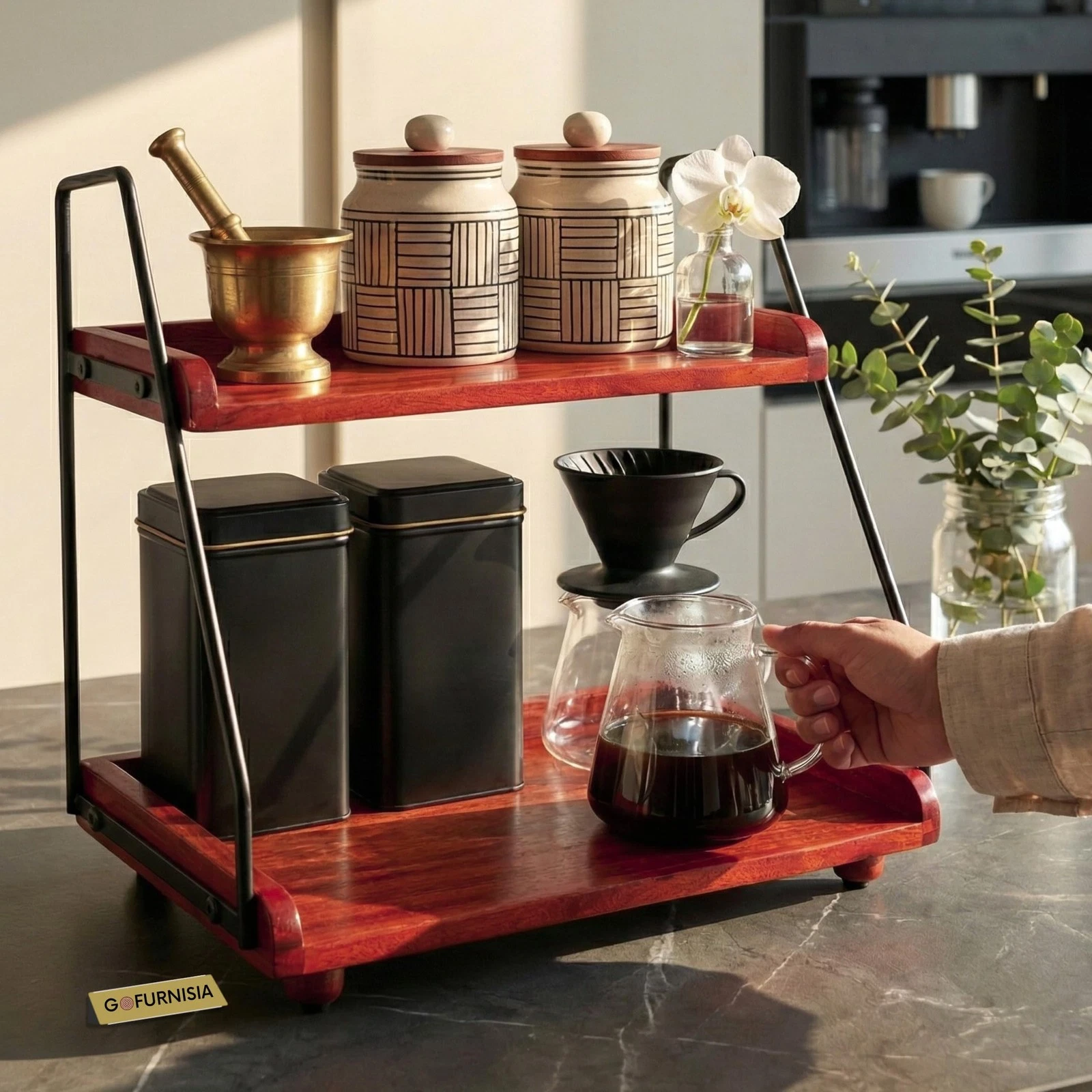 Wooden Kitchen Organizer Rack, Wooden Storage Organizer, 2 Shelf Premium Fini...