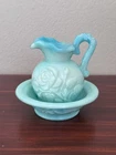 Vintage Avon Jadeite Green Swirl Milk Glass Rose Mini Bowl and Pitcher Set 1976