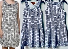 TORY BURCH BLK/WHT. GREEK KEY PATTERN SLEEVELESS MINI DRESS WOMENS 6